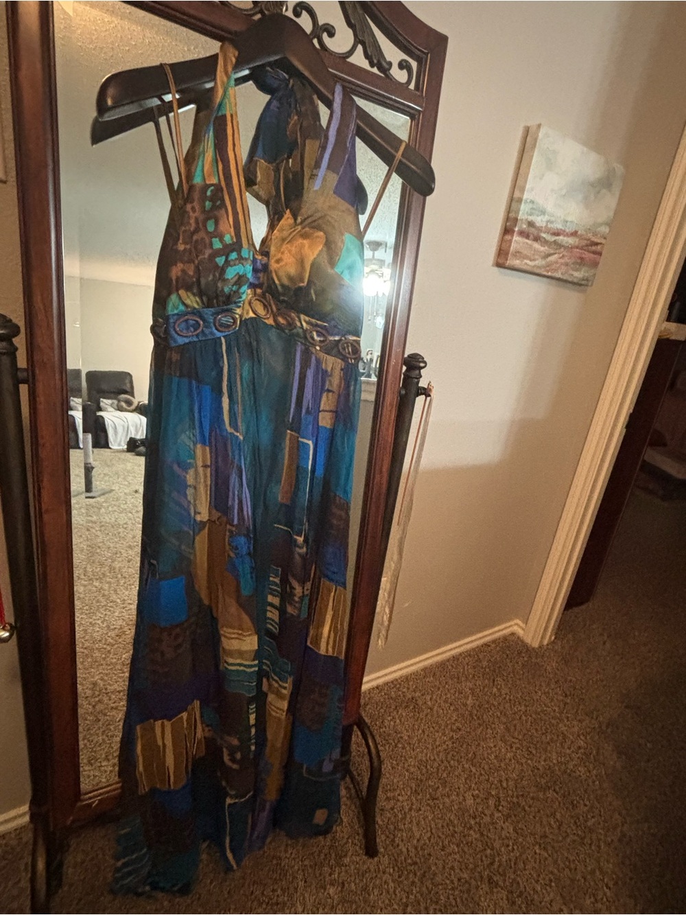 Signature by Robbie Bee Y2K Abstract Halter Maxi Dress 100% Silk Size 8